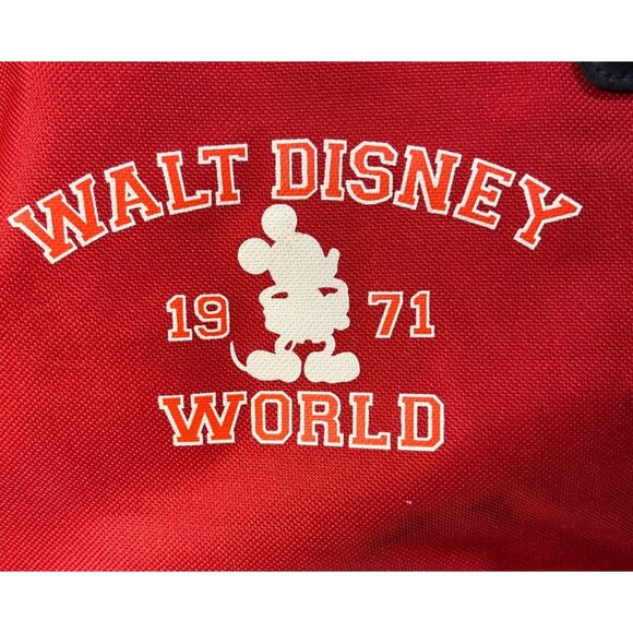 Walt Disney World Duffle Bag Mickey Mouse 1971 Red Black Carry On Leather Base H - Picture 2 of 14